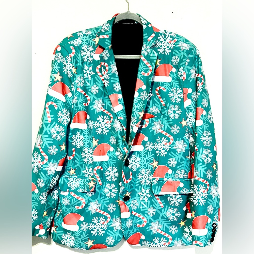Men's Vintage Christmas Holiday Jacket Regular Fit Suit Jacket Size Medium